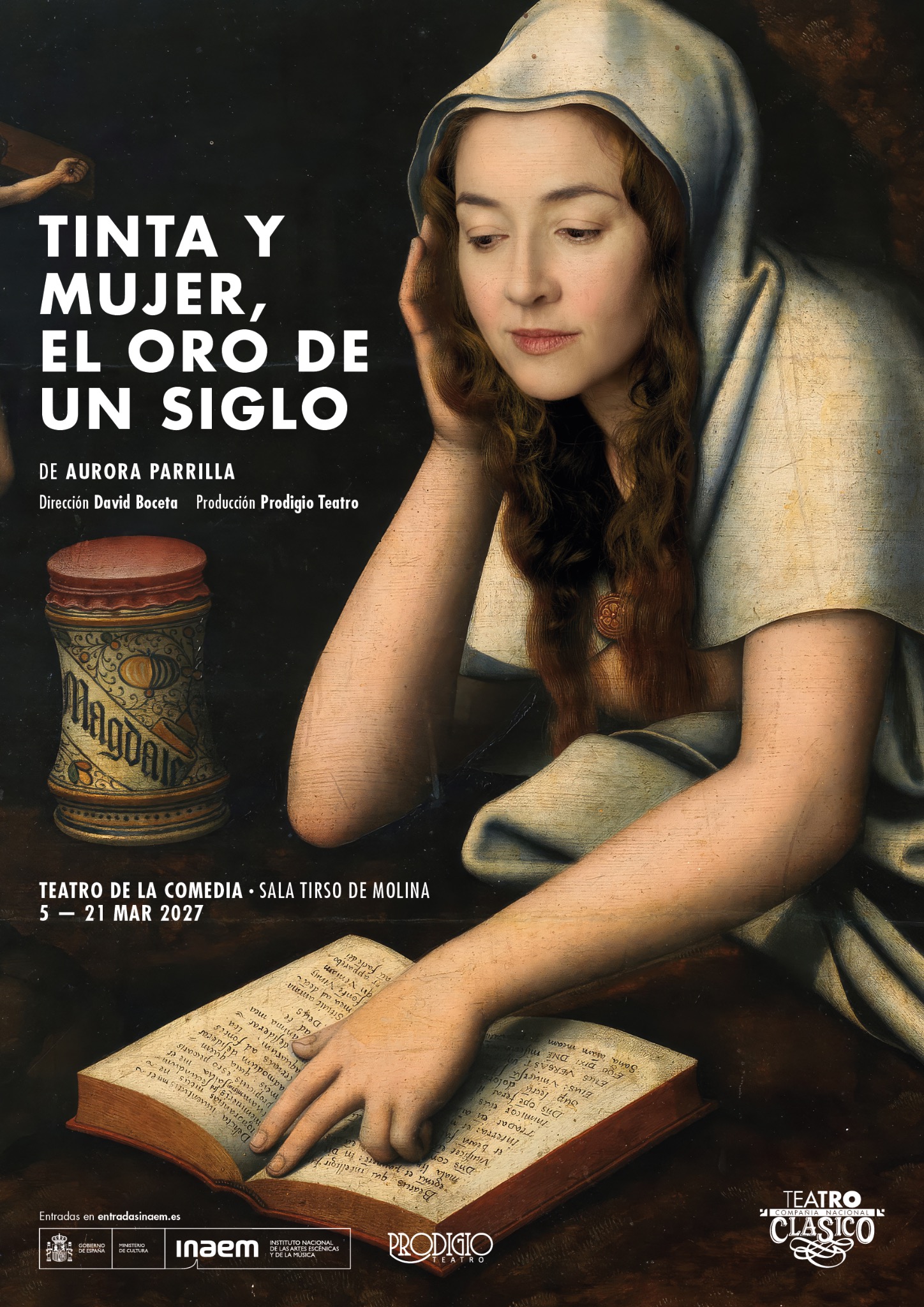 Imagen promocional de Tinta y Mujer, el oro de un siglo, para su exhibición en el Teatro de la Comedia